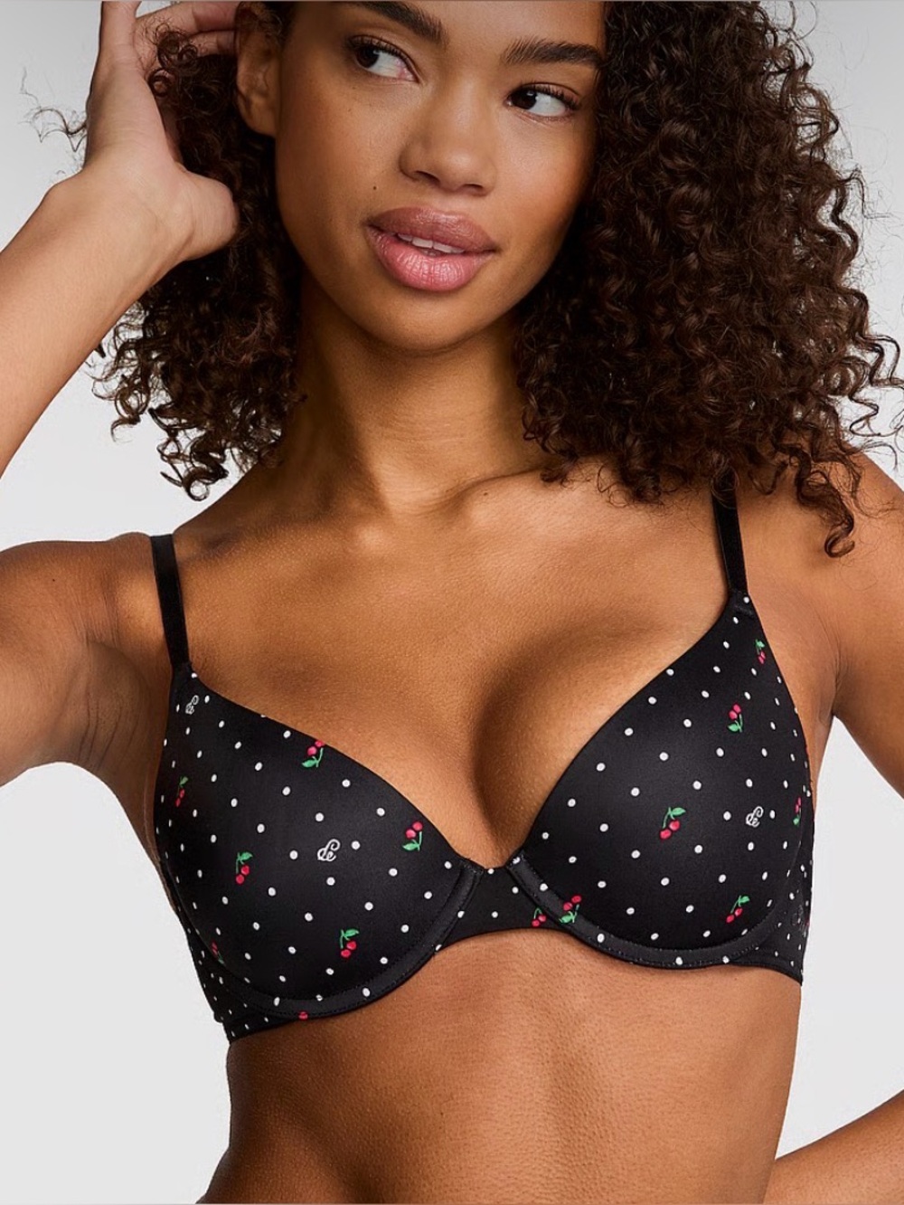 PINK Victoria's Secret Black Polka Dot Cherry Bra & Panty Set